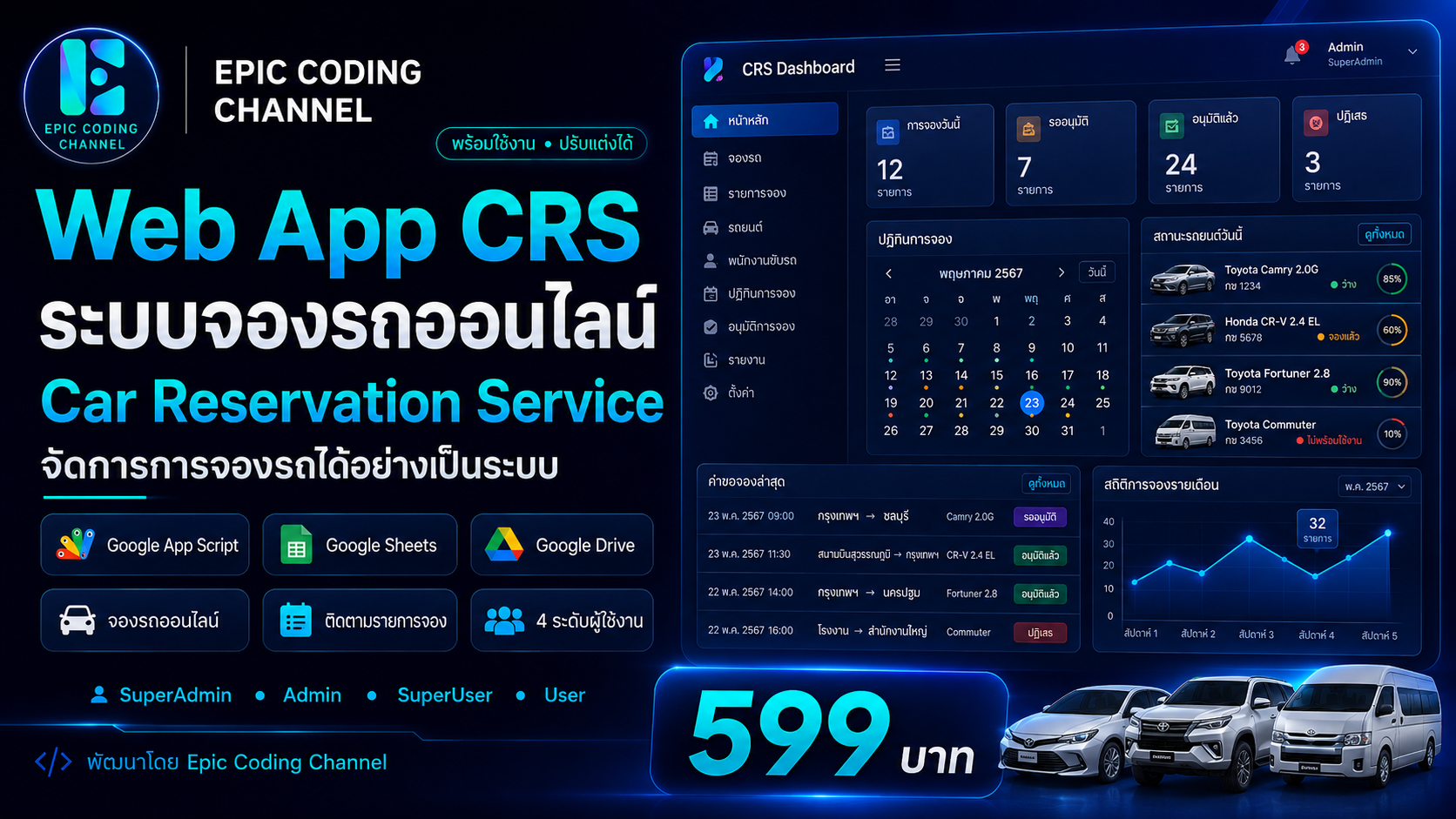 Web App Car Reservation Service (CRS) | ระบบจองรถออนไลน์